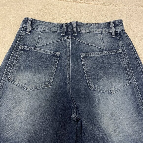 Barrel Leg Jeans PANTS  Womens Size S 29"W 24.5"L‎ Blue Cotton Blend SEAM DETAIL - Picture 13 of 16